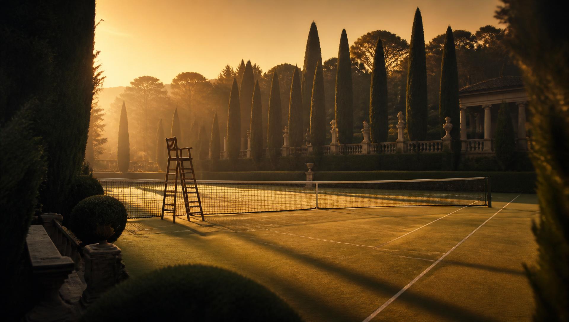 Private tennis court at golden hour